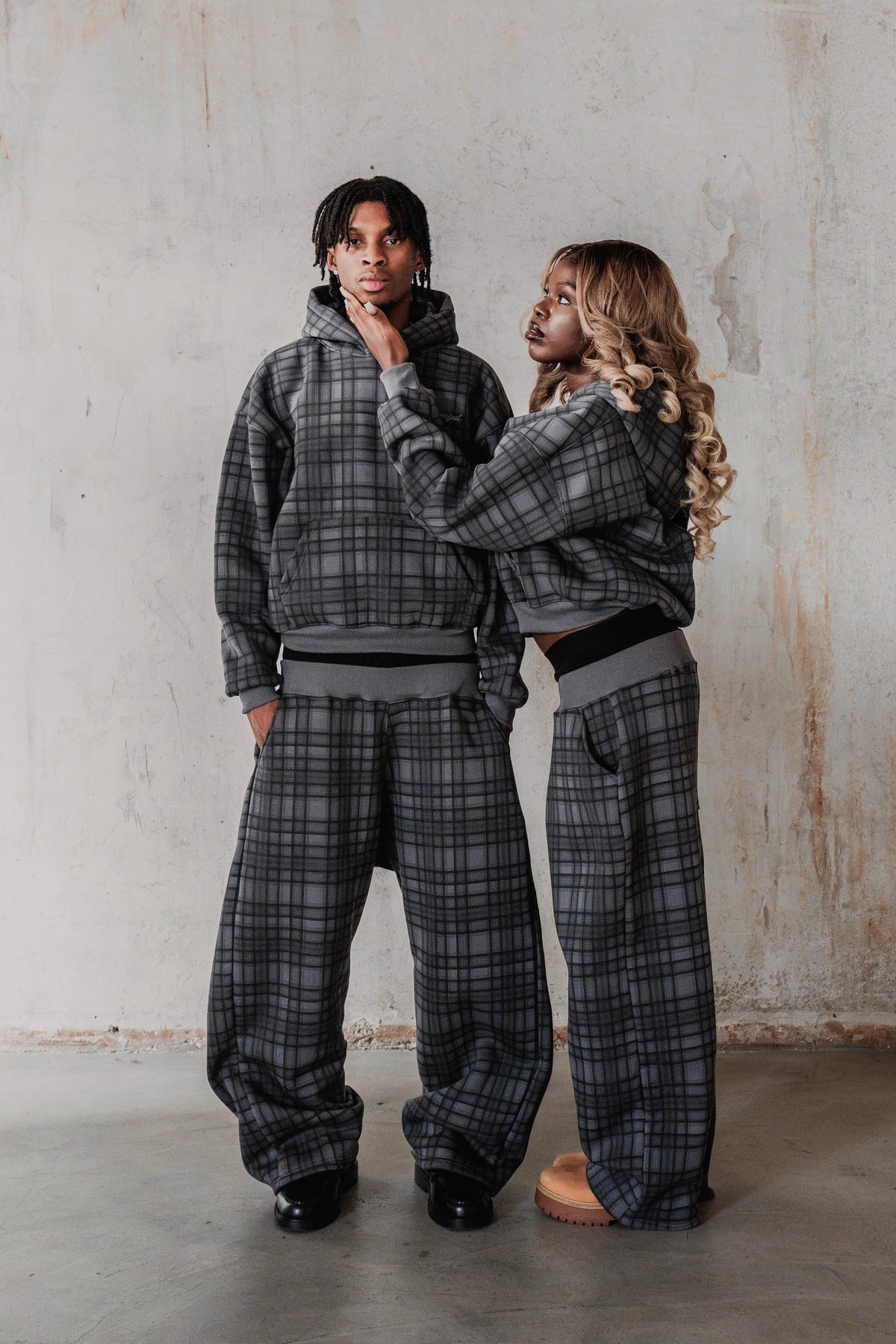 STONE GREY TARTAN ZIP HOODIE