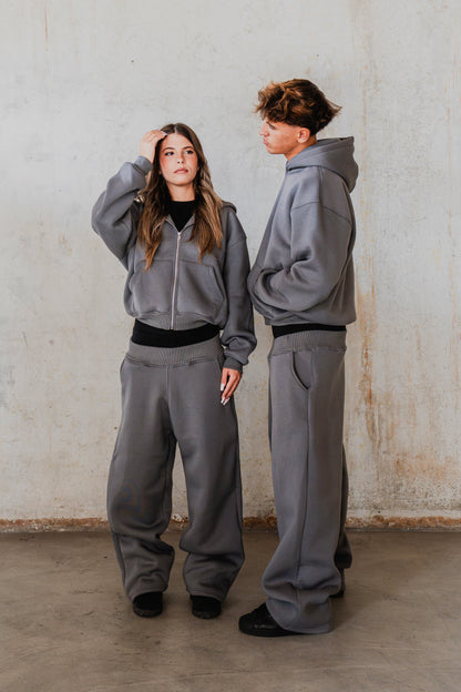 STONE GREY ZIP HOODIE