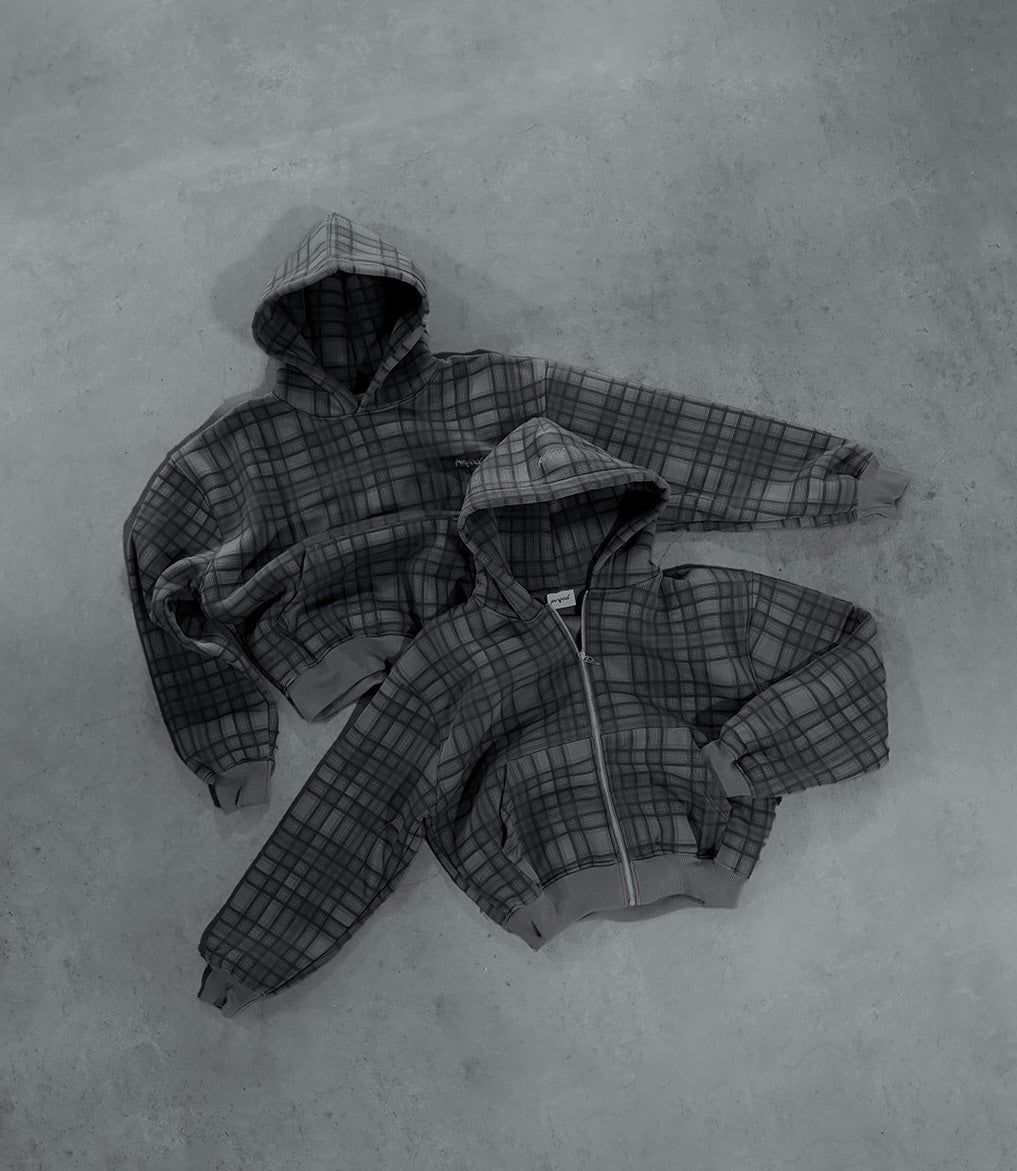STONE GREY TARTAN HOODIE