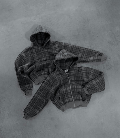 STONE GREY TARTAN HOODIE