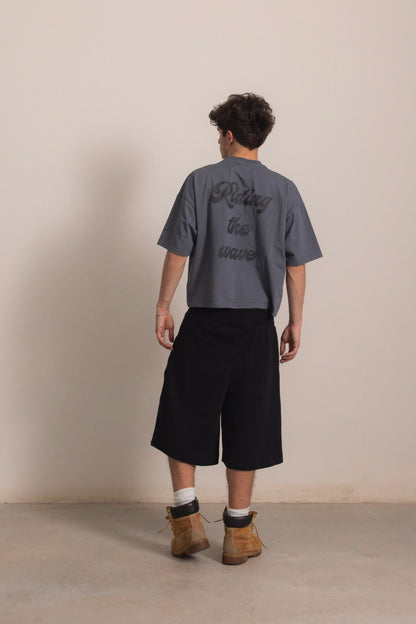 STONE GREY "P" WAVE TEE