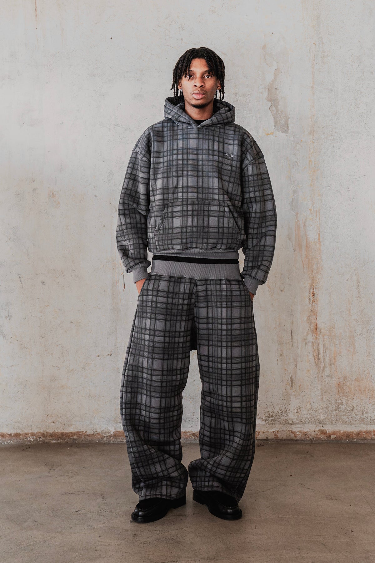 STONE GREY TARTAN HOODIE
