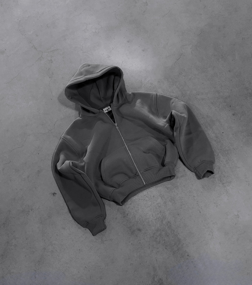 STONE GREY ZIP HOODIE