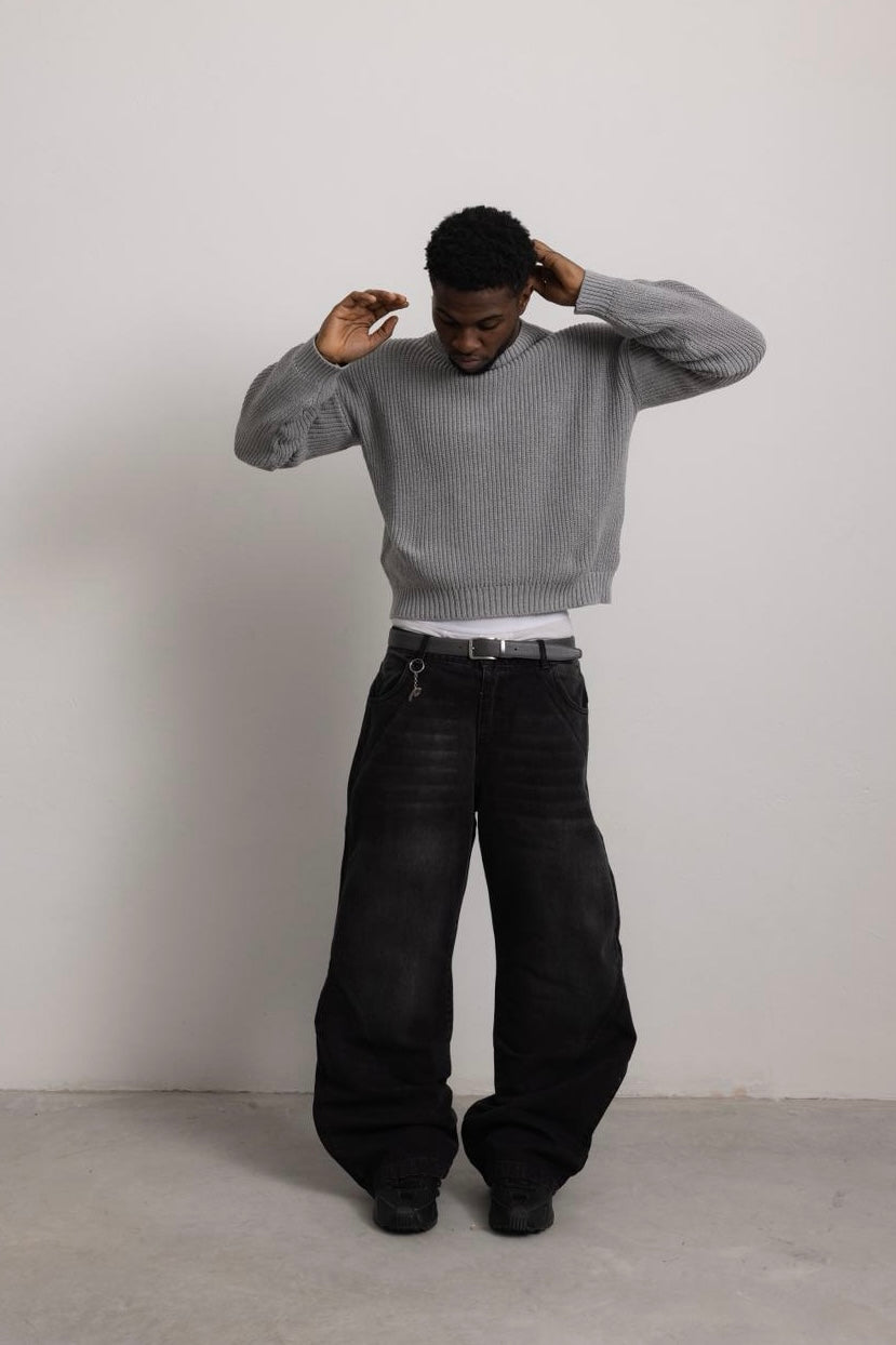 CARBON BLACK "P" LINES DENIM JEANS