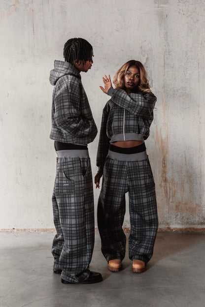 STONE GREY TARTAN ZIP HOODIE