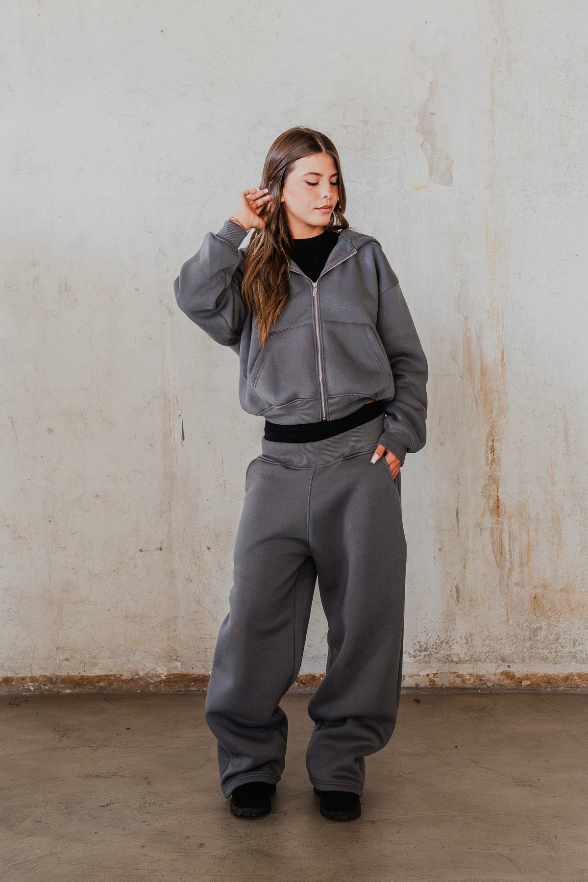 STONE GREY ZIP HOODIE