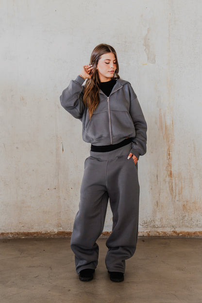 STONE GREY ZIP HOODIE