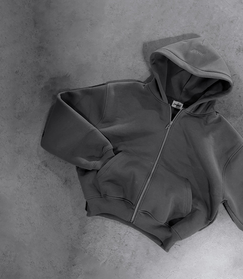 STONE GREY ZIP HOODIE