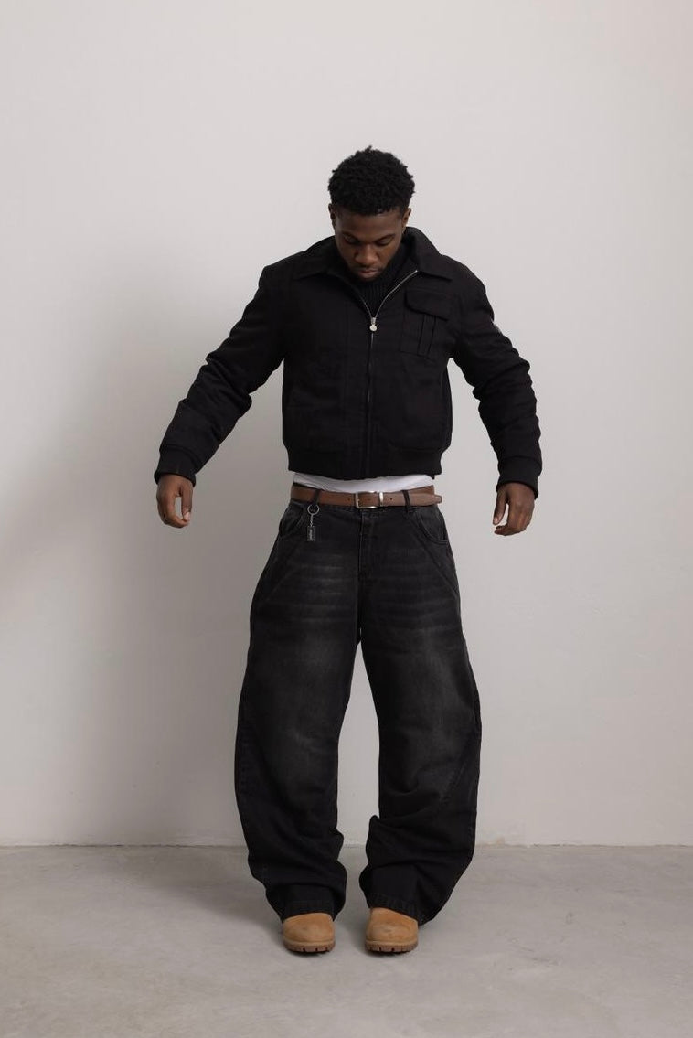 CARBON BLACK "P" LINES DENIM JEANS