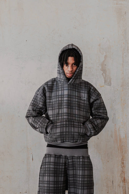 STONE GREY TARTAN HOODIE