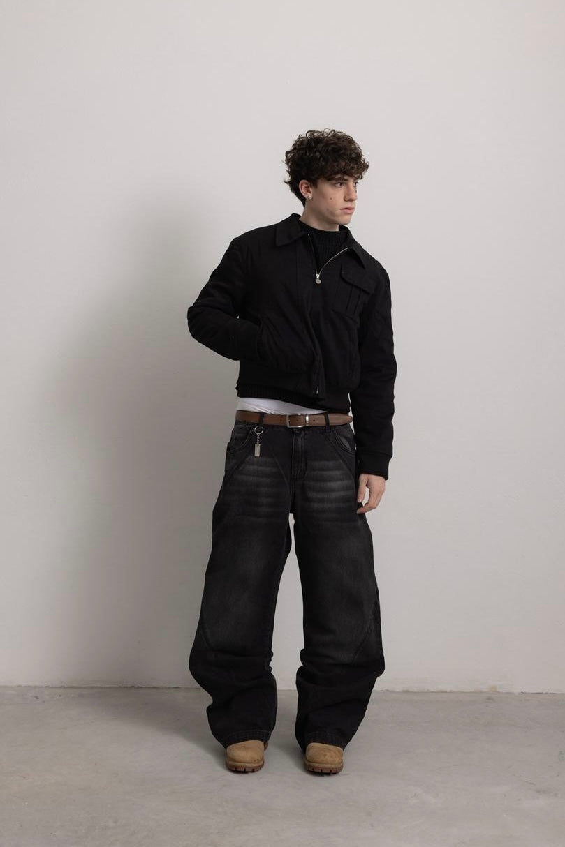 CARBON BLACK "P" LINES DENIM JEANS