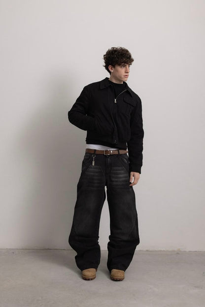 CARBON BLACK "P" LINES DENIM JEANS