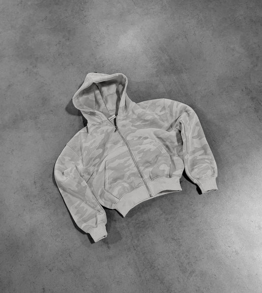 PEARL GREY CAMO ZIP HOODIE