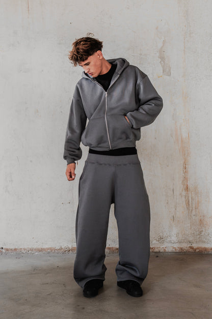 STONE GREY ZIP HOODIE