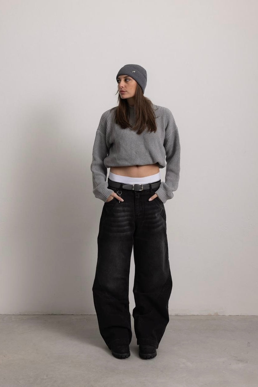 CARBON BLACK "P" LINES DENIM JEANS