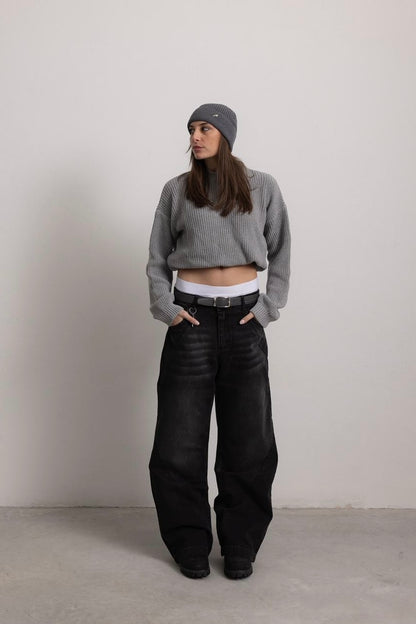 CARBON BLACK "P" LINES DENIM JEANS