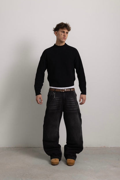 CARBON BLACK "P" LINES DENIM JEANS