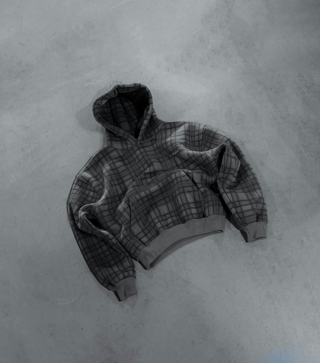 STONE GREY TARTAN HOODIE