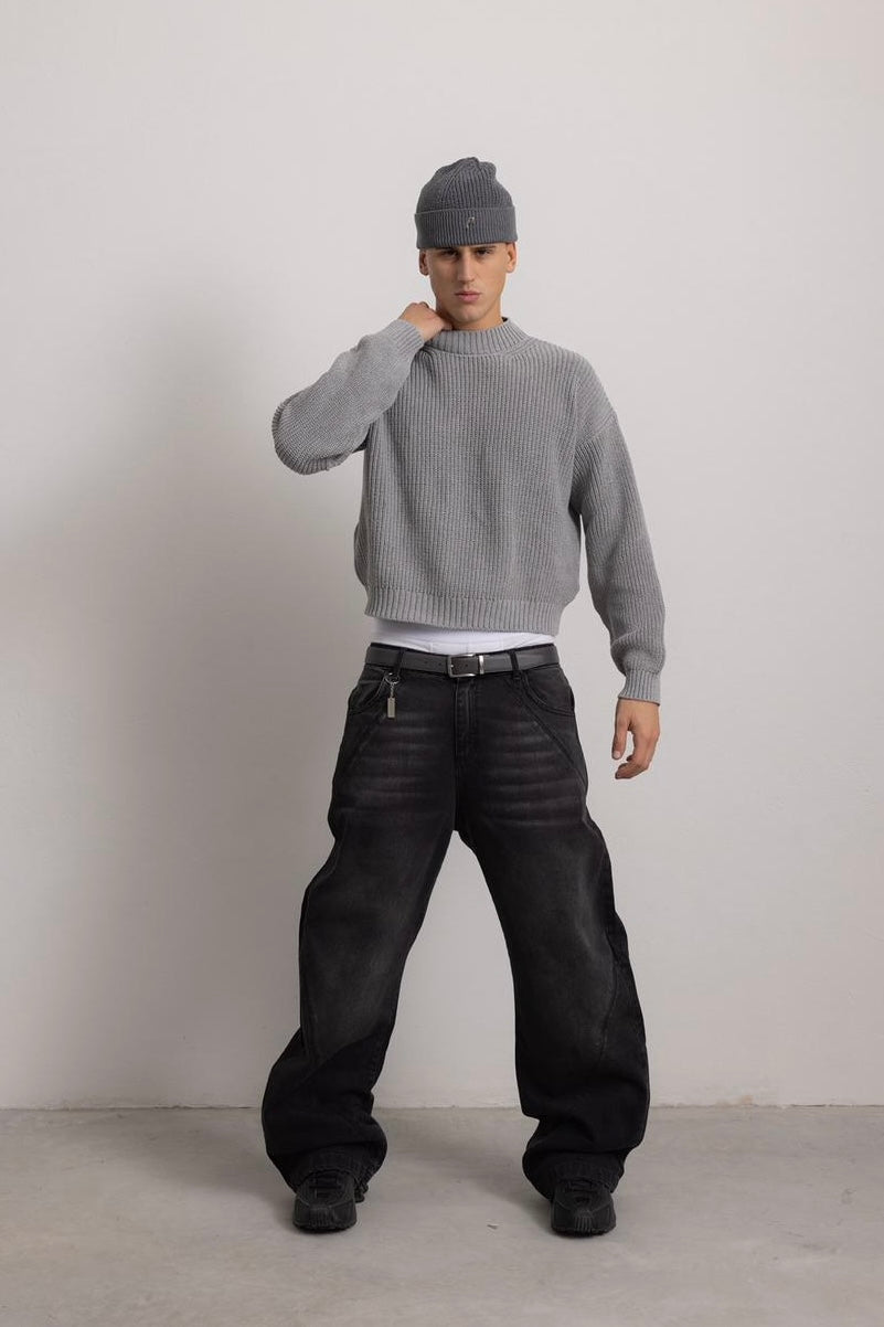 CARBON BLACK "P" LINES DENIM JEANS