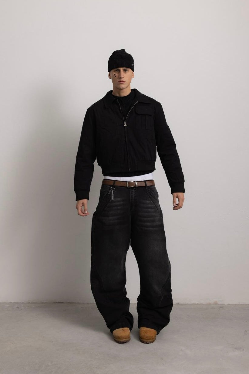 CARBON BLACK "P" LINES DENIM JEANS