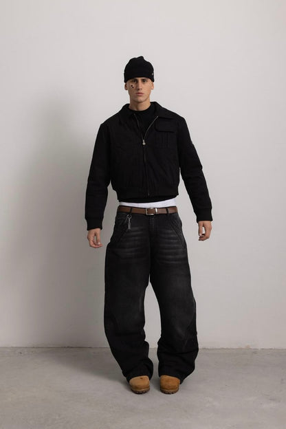 CARBON BLACK "P" LINES DENIM JEANS