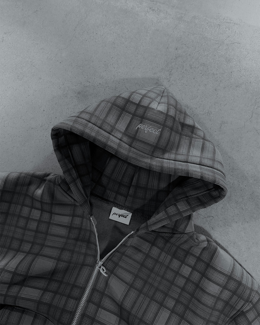 STONE GREY TARTAN ZIP HOODIE