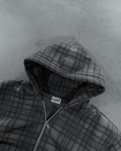 STONE GREY TARTAN ZIP HOODIE