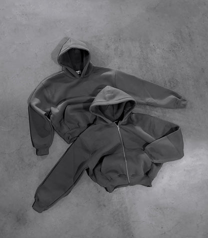 STONE GREY ZIP HOODIE
