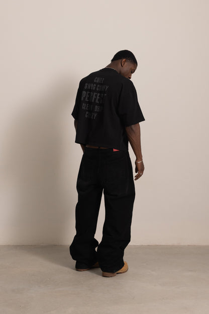 CARBON BLACK "P" LINES DENIM JEANS