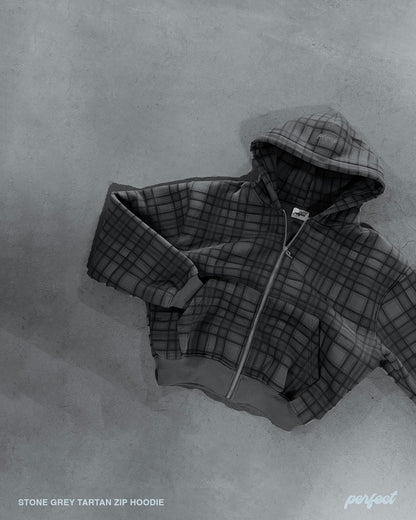 STONE GREY TARTAN ZIP HOODIE