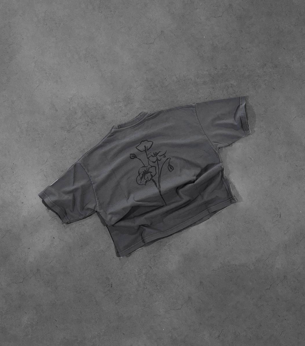 SMOKE GREY FLOWER TEE